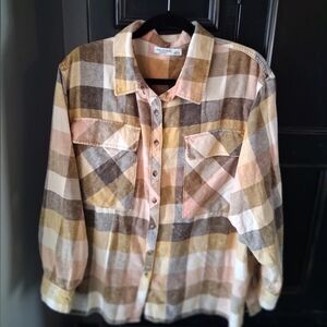 Arizona Jean Company Plaid Shirt in Brown and Cream